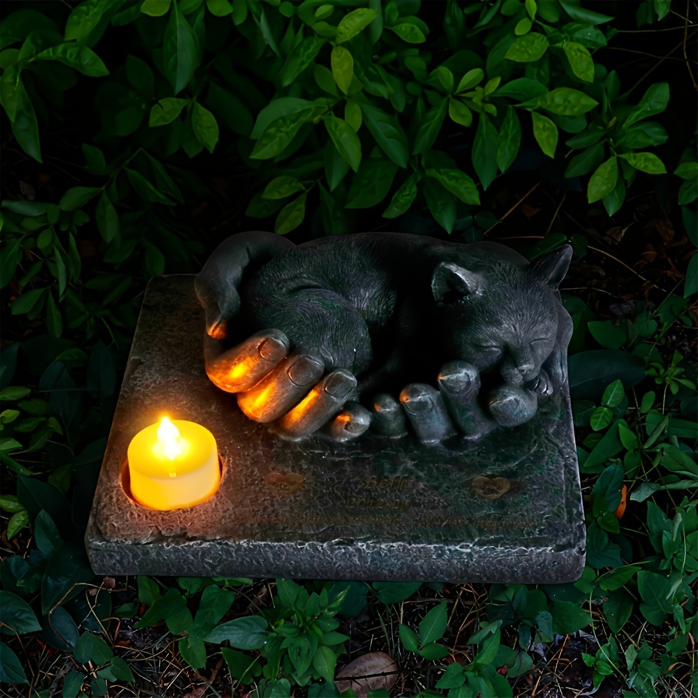 TEMU Personalized Cat Memorial Garden Stone - Customizable 3d , Abs Resin Pet Grave Marker