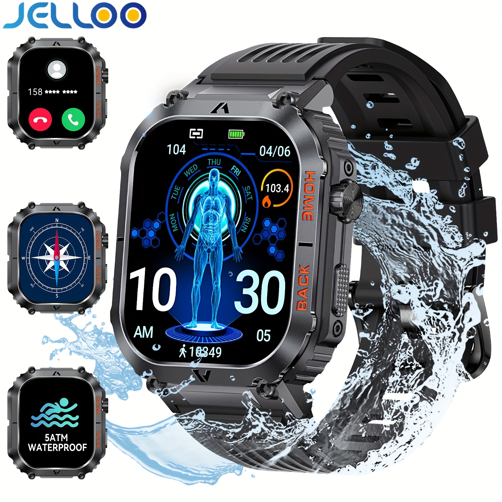 

Jelloo Ew5 Smart Watch For Men, With 2.02-inch Tft Hd Big Screen, Compass, Outdoor Always On Display Sports Men, With Wireless Calling Watch For Iphone And Android Watch