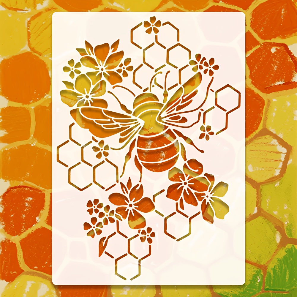 TEMU 8.27 X 11.69 Inches Pet Plastic Hollow Painting Template With Bee, Flowers, And Honeycomb Design Elements, Suitable For Painting, Scrapbooking,