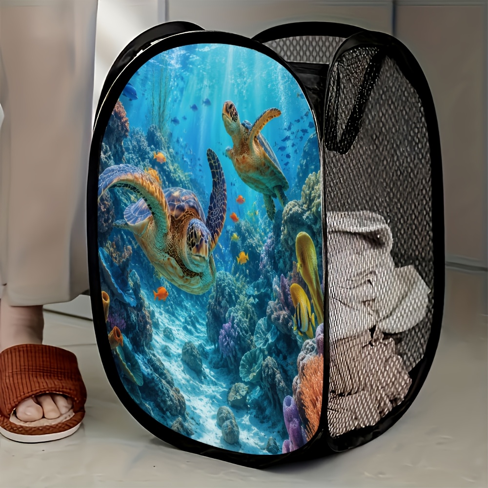 TEMU 1pc Underwater Mesh Laundry Hamper With Pop-up Lid - Collapsible Expandable Hamper Suitable For Home Organization,, Bathroom Storage, Compact