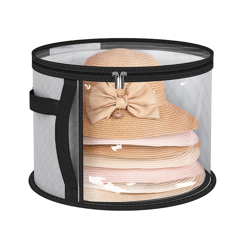 TEMU Extra-large Hat Storage Box | Foldable Non-woven Accessory Organizer With Reinforced Handles, Suitable For Hats, Sun Hats, And Beach Hats -