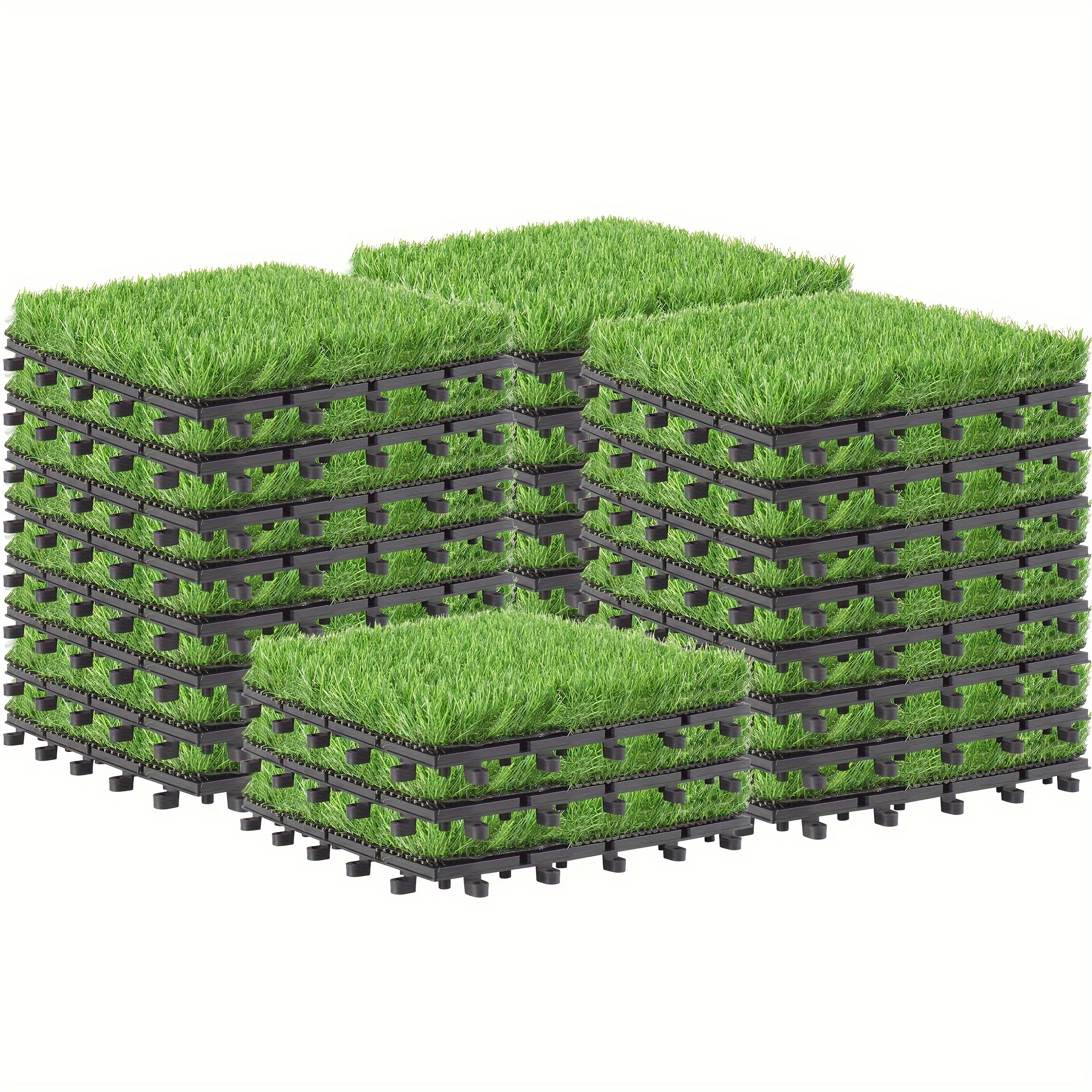12 x12 interlocking artificial grass tiles lawn outdoor indoor   grass mat set for patios   backyards balcony patio deck flooring decor pets dog   pad multiple sizes  