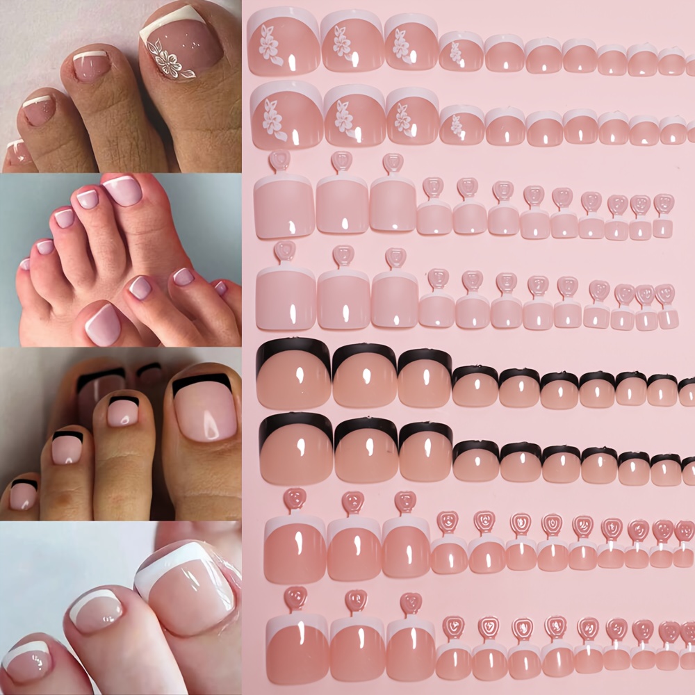 

96pcs Four-compartment Surface French And Press-on Toe Nails Suitable For New Year And Spring And Summer