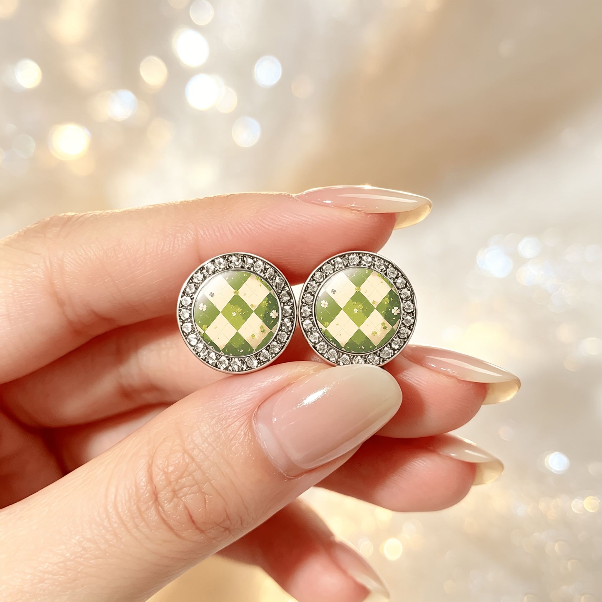 2pcs Classic Imitation Crystal Stud Earrings, Clover Design