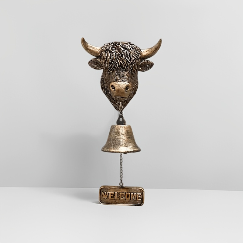 TEMU Handmade Highland Cow Welcome Bell, 3d Vintage Highland Cow Doorbell, Style Wall Mounted Doorbell - , Suitable For Home, Garden, Porch, Ranch,