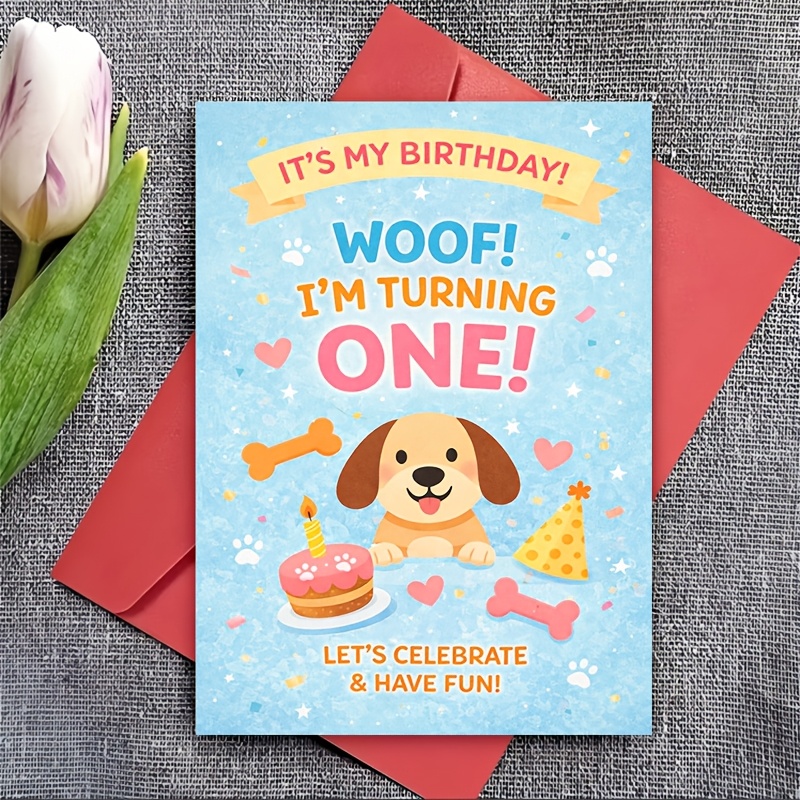 TEMU A Letter And A Greeting Card: Adorable Puppy Birthday Card, A 2d Card Suitable For 1st Birthday Celebrations In Gatherings With Dog-loving , And