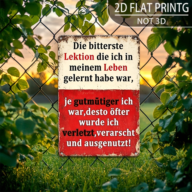 TEMU 2D-Flach, 2D-Flaches Vintage-Metallschild im deutschen Stil mit motivierendem Zitat – Rustikale Eisen-Wandkunst 20,32x30,48cm, einfach