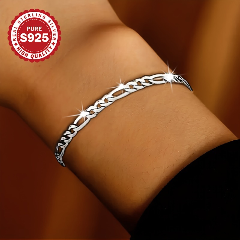 

Sterling Silver S925 Unisex Chain Bracelet, 5.5g, Hip-hop Style, Fashionable Couple's Accessory For Men And Women