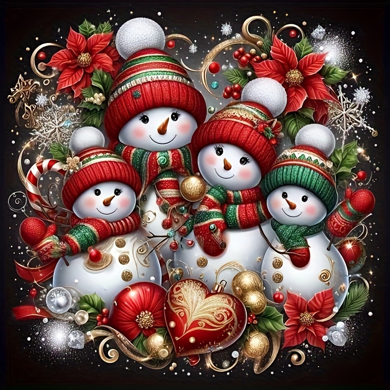 

5d Full Drill Diamond Painting Kit For Adults - Festive Snowmen Theme - Anime Round Diamond Embroidery Craft Canvas For Home Wall Decor