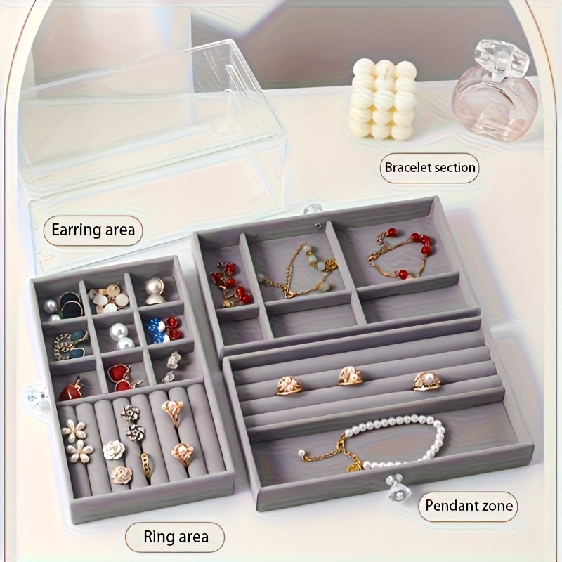   layer acrylic jewelry storage box with drawers for earrings rings and necklaces featuring a moisture proof   leather lining and a   this luxurious large capacity display box set   six pieces making it   gifts on occasions like mothers day and valentines day as well as a multifunctional home jewelry box Product details 0