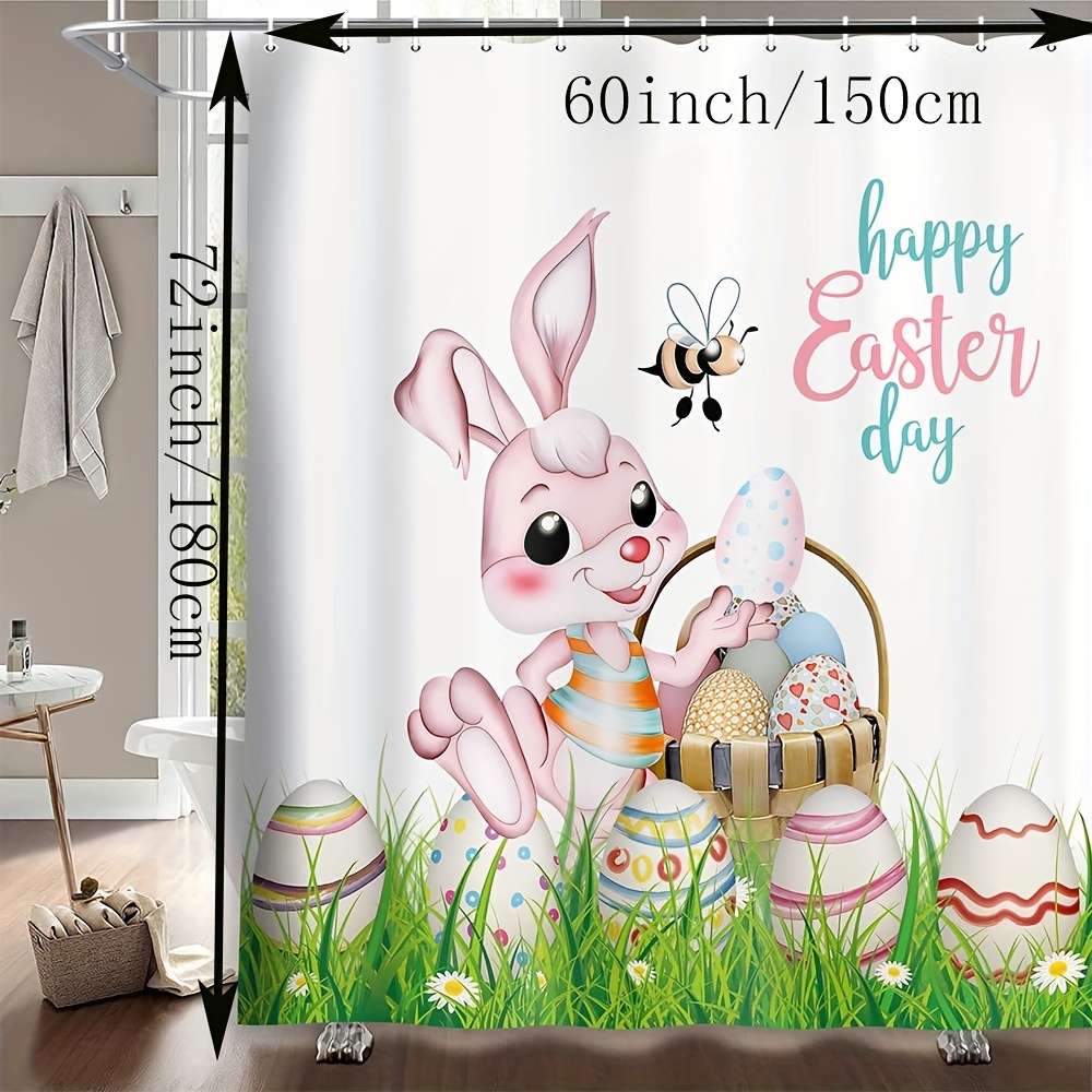 Shower Curtain Cute Rabbit Easter Eggs Printed Waterproof - Temu