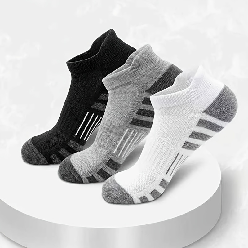TEMU 3 Pairs Men's Breathable Mesh Athletic Ankle Socks - Black White Gray Low-cut Casual Sports Socks, With Heel Support, , Machine Washable, Casual