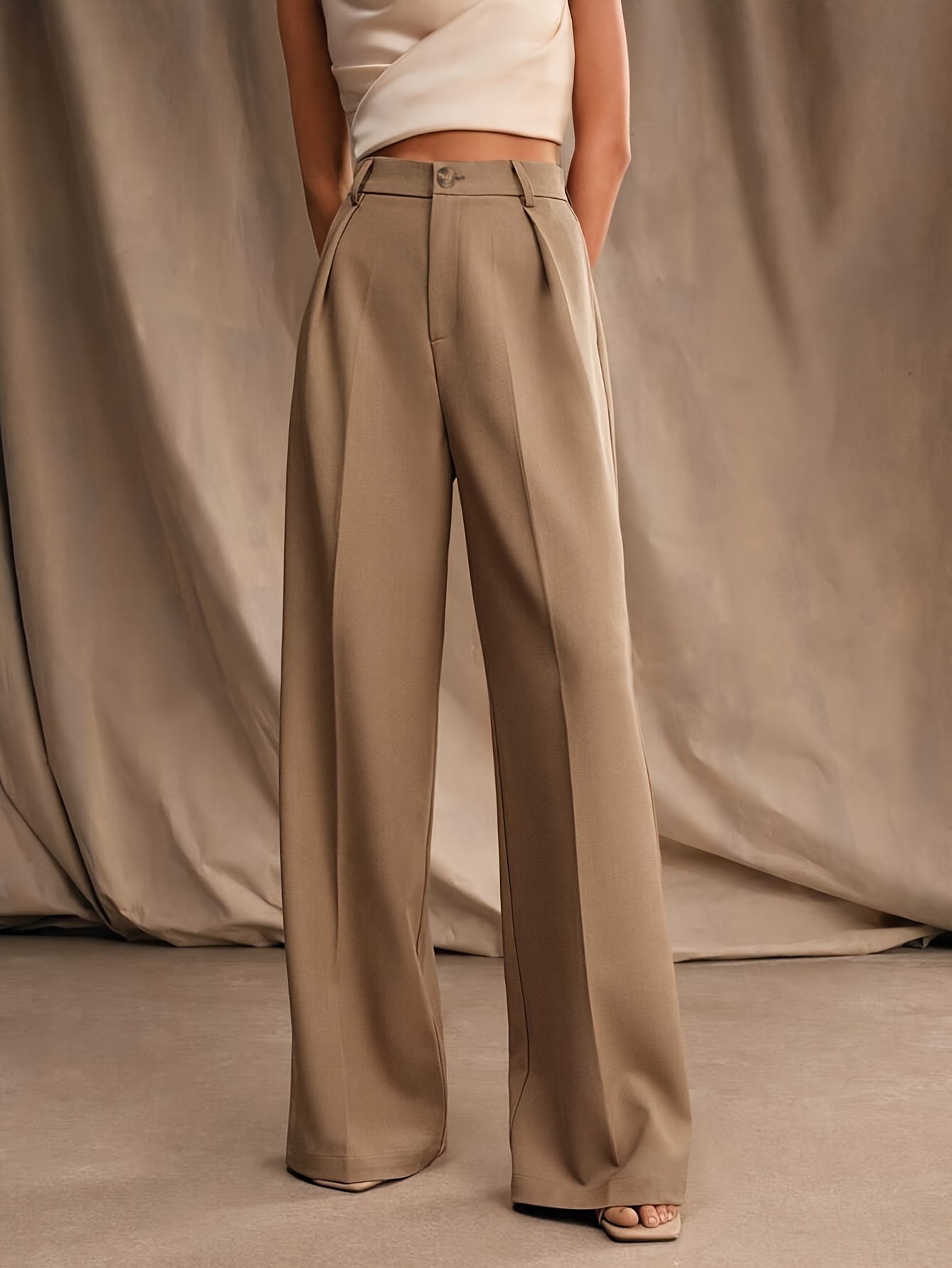 mood symbol elegant wide leg pants for women high waist solid color machine washable    