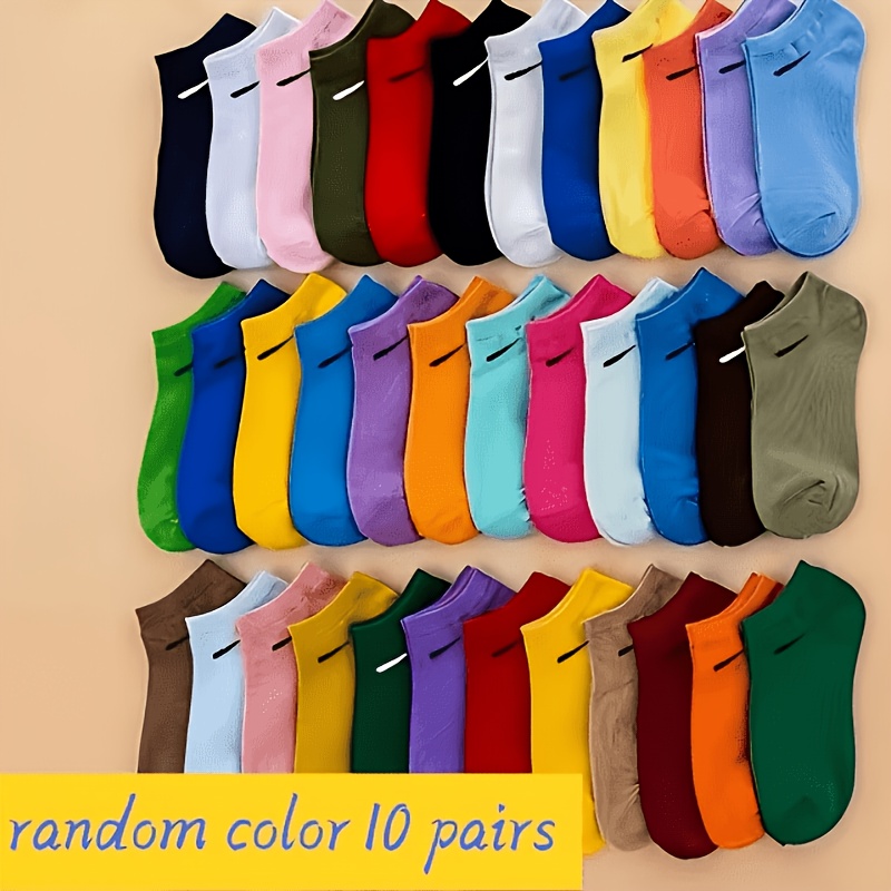 TEMU 10 Pairs Random Colors Candy-colored Solid Short Socks Unisex Breathable Casual Athletic Low-cut Boat Socks