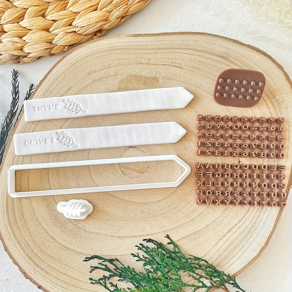 E-shop 5er-Set Polymer Clay Ausstecher für Kräuter- und Gemüsepflanzenmarkierungen, unverzichtbare Tonwerkzeuge für Gartendekoration, mit Alphabet- &