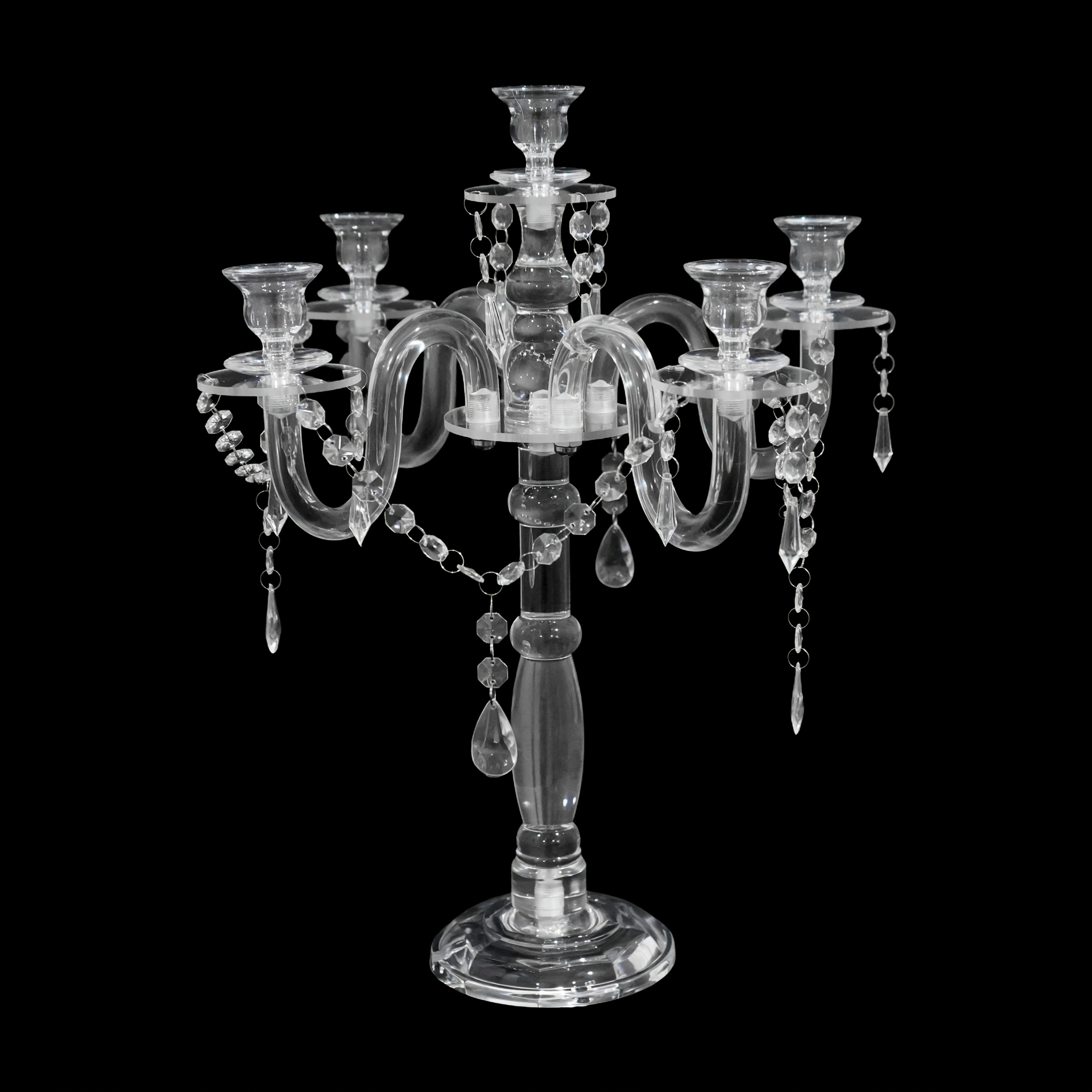 TEMU 5-arm Crystal Taper Candlestick Candelabra - Elegant Acrylic Crystal Centerpiece With & Teardrop Pendants, Sturdy Base For Home Wedding, Party,