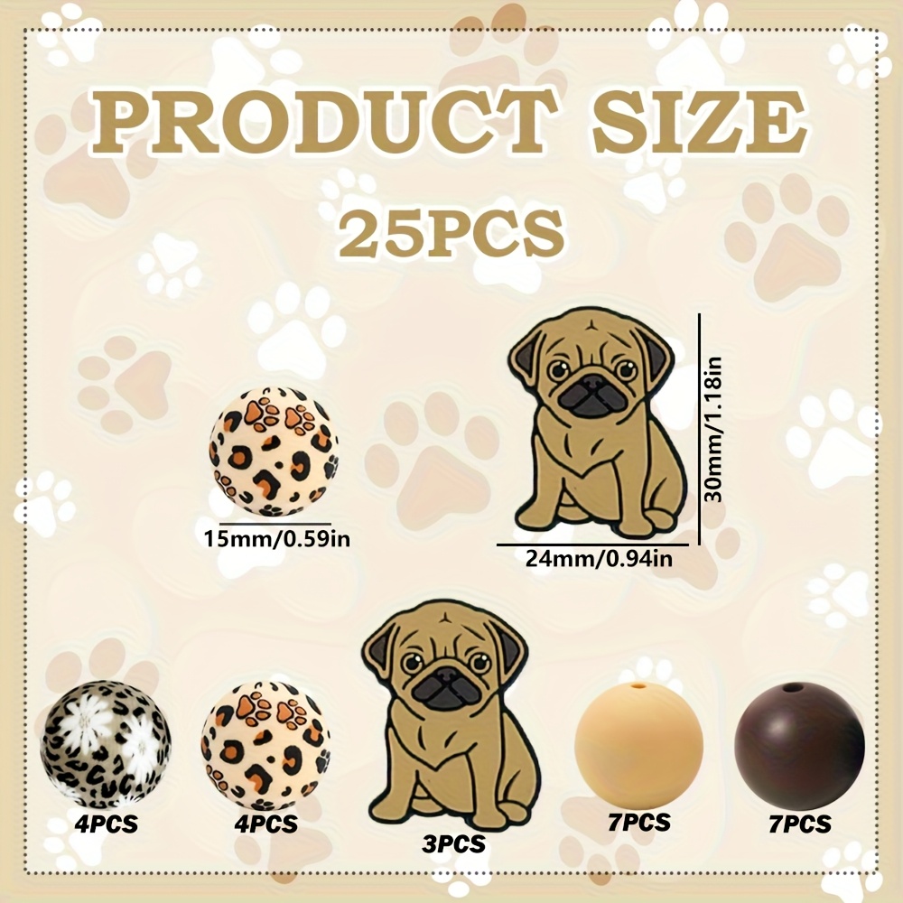 TEMU 25pcs Pug Shaped Silicone Beads, Silicone Material, Bead Bracelet, Various Colors, Soft, Elastic, Cute, Jewelry, Stationery, Handmade Jewelry,