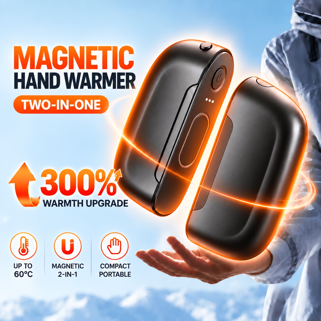 Image of Winter Gift Portable Rechargeable Hand Warmer, 2 Pack Magnetic Pocket Heater With Usb Charging, Temperature Control, Perfect Gift For Christmas