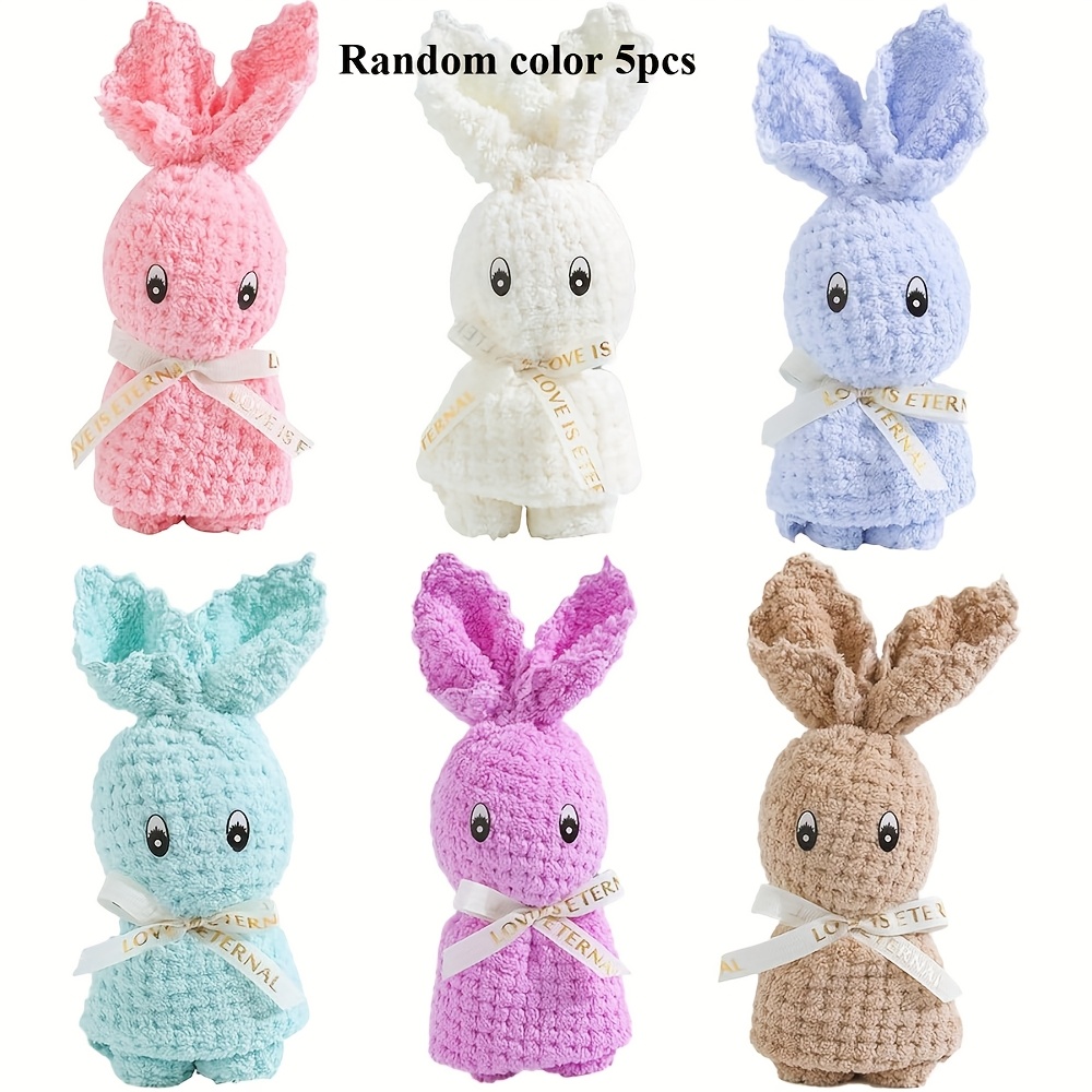 E-shop 5er-Pack Hasen-Handtücher Geschenk Niedliche Hasen-Handtücher Weiche Korallenfleece Küchentücher Geschenkset für Hochzeit Geburtstag Festliche