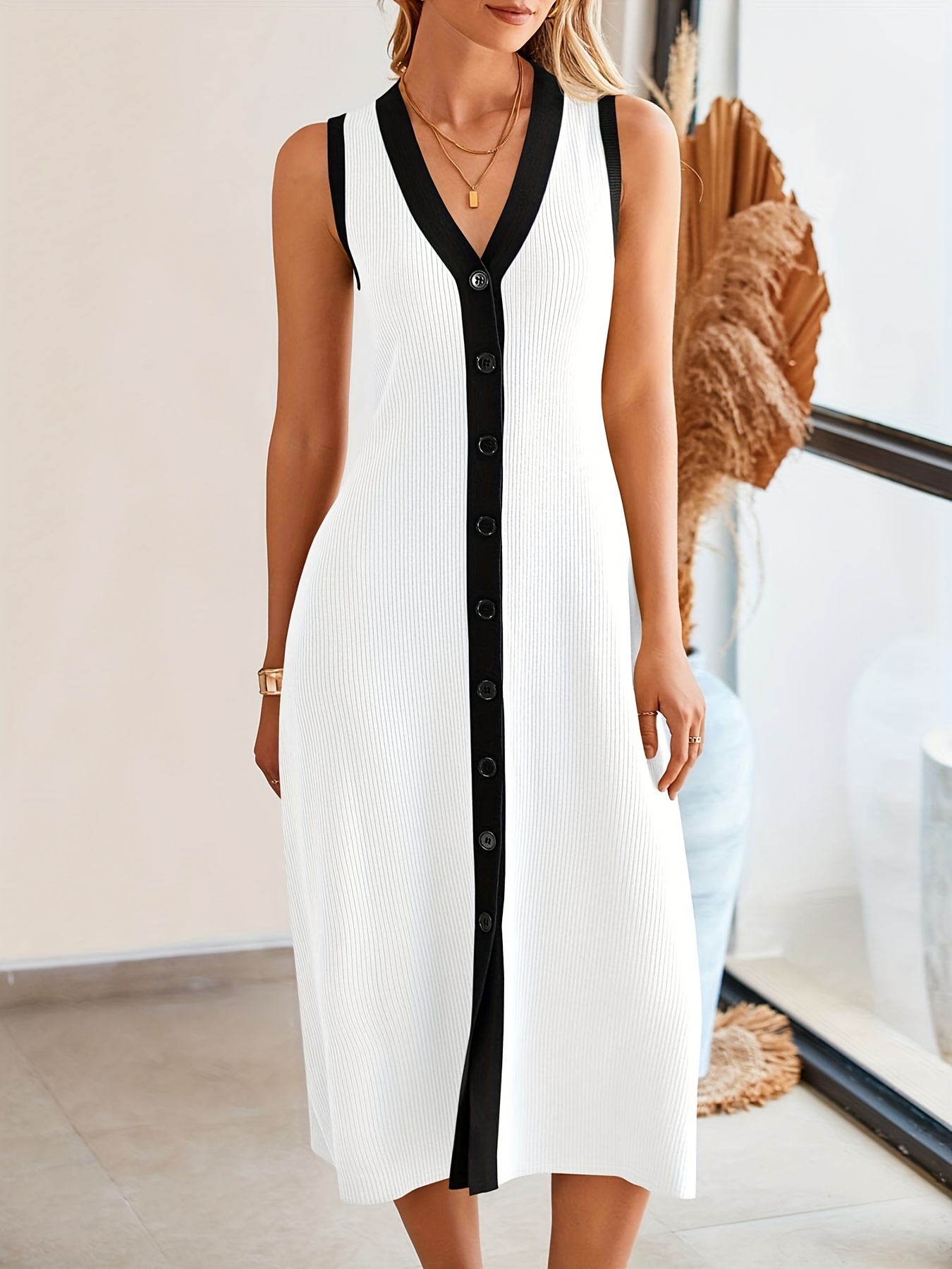 women's sleeveless v neck short sweater dress dual pocket straight dresses  | High-quality & Affordable | Temu