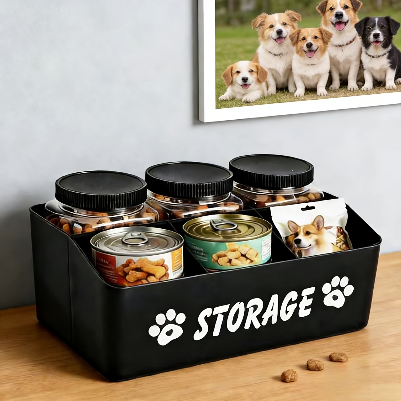 Image of 2026 New Dog Food Storage Container Set, Box With 5 Compartments And 3 Sealed Plastic Jars - No Electric Containers, For Food Storage - Durable Farmhouse Style Organizer, Black Set
