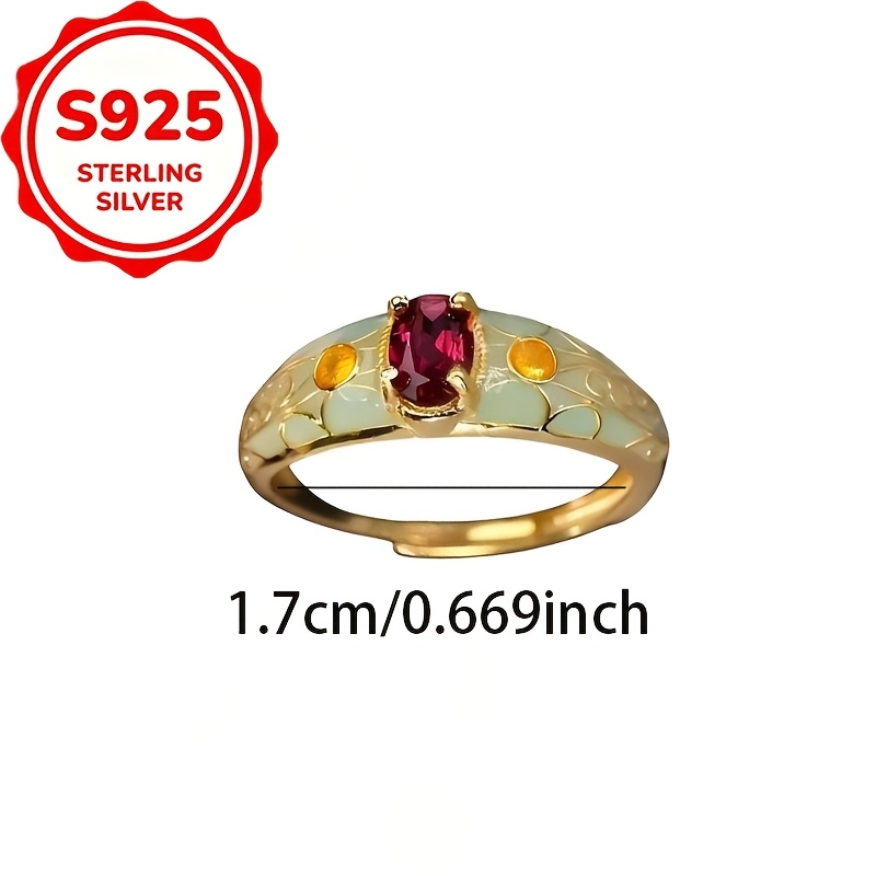 Women's S925 Silver Textured Enamel Adjustable Ring, Light Luxury