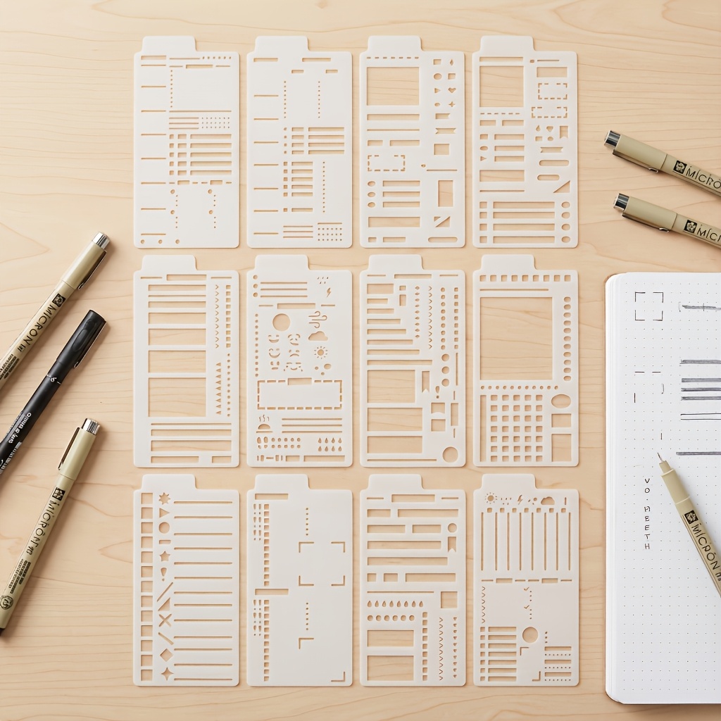 TEMU 12-pack Flexible Planning Templates - 3" X 6" Grid Pattern Templates. Reusable Grid For Journals, Planners, Creative Sticky Notes, To-do Lists,