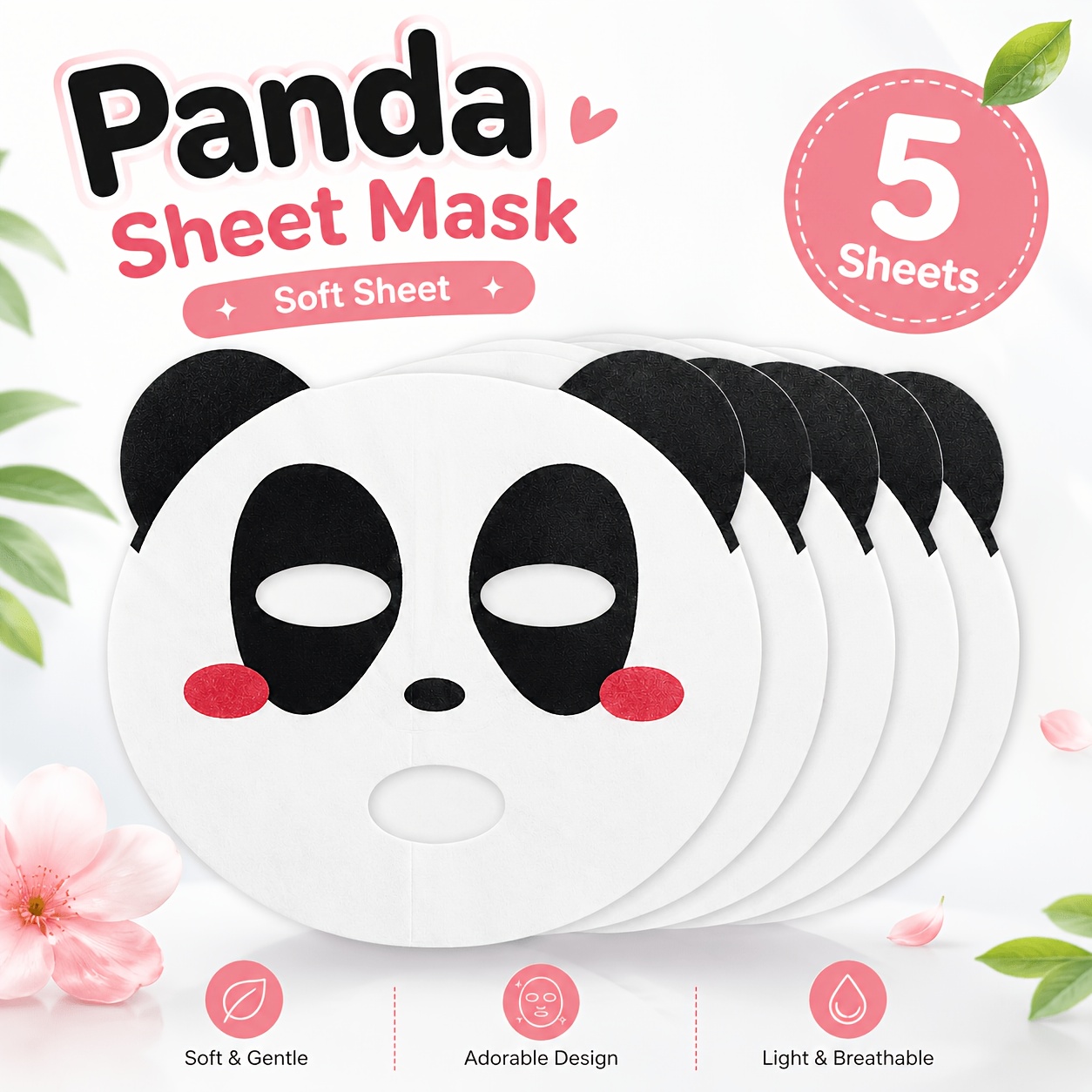 TEMU 5pcs Set Of Adorable Panda Non-woven Fabric Face Mask Sheets, With Eye And Mouth Cutouts, Small-sized Masks
