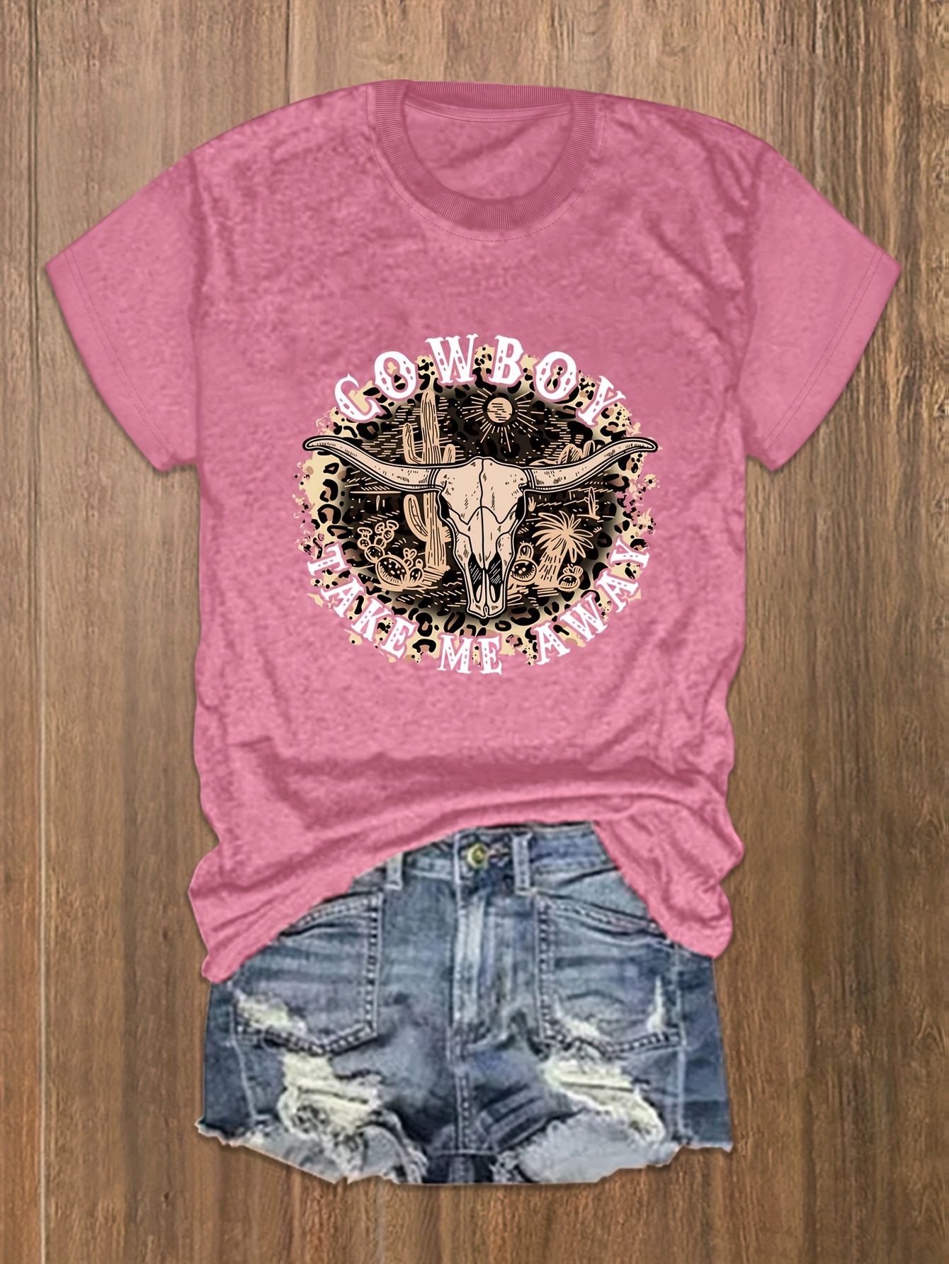 Cow Head Print T shirt Short Sleeve Crew Neck Casual Top Temu Canada