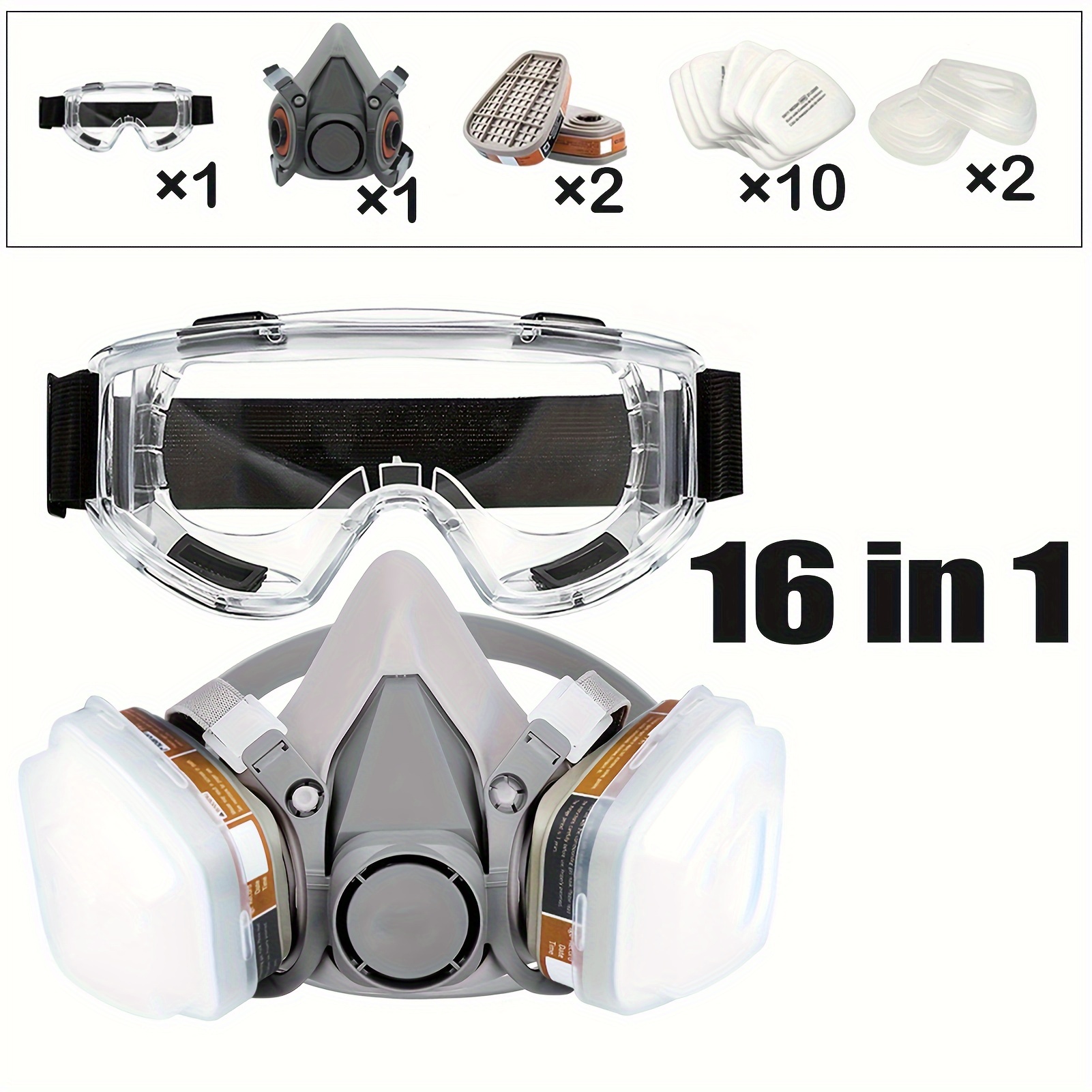 

16 In1 Reusable Half Face Cover Set, Half Face Respirator, Personal Protective Equipment Filter For Painting, Decorating Carpentry, Welding, Metal Cutting, Same Scene As 6000 6200 7000 Ff-400