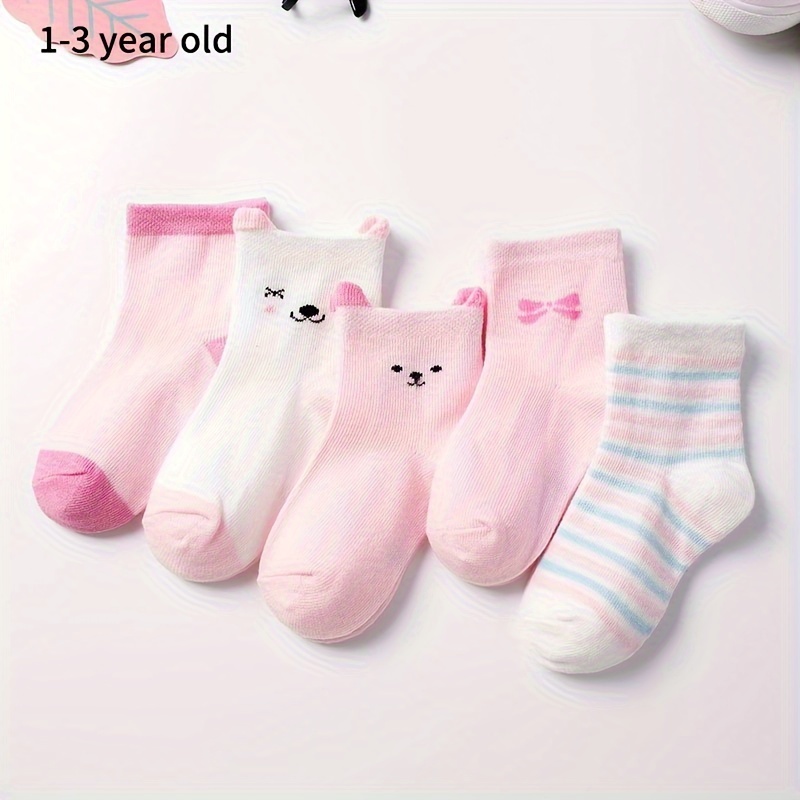 Image of 5 Pairs Cute Cartoon Animal Print Mixed Socks, Soft Comfortable Casual Warm Girls Socks, Suitable For Autumn Winter