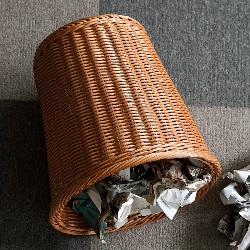 trash can plastic rattan home kitchen waste bin woven   trash basket Product details 3