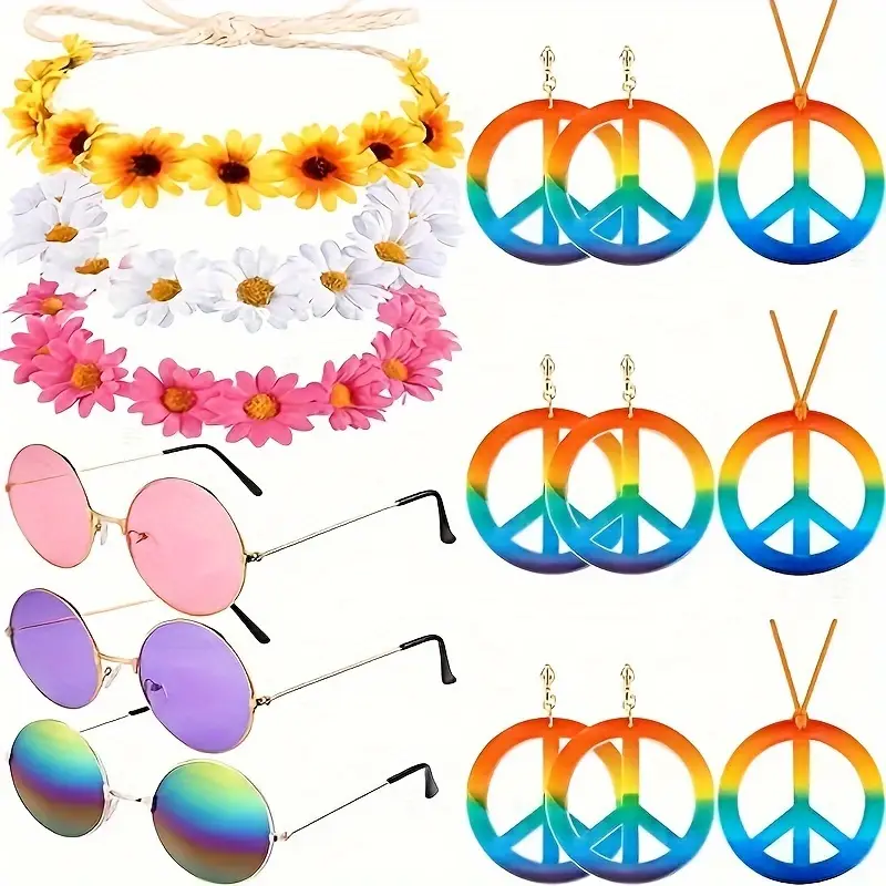 Rainbow Hippie Flower Crown 1960s Headband Rainbow Hippie Flower Crown 1960s Headband