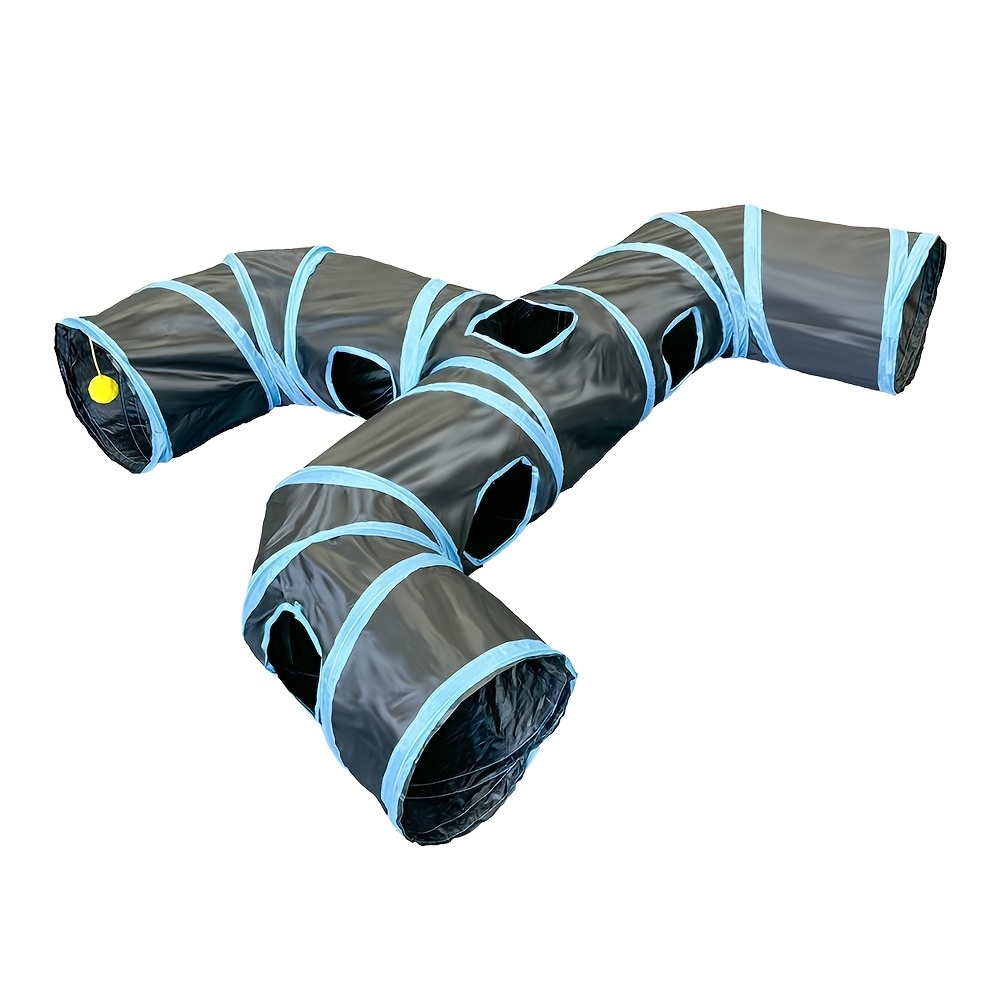 Long Black Three-tunnel Cat Toy, Shaped Water Spray, Polyester Material, For Cat