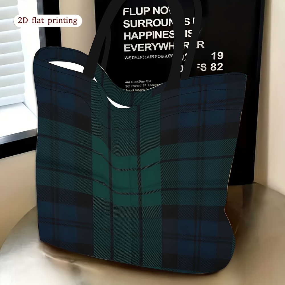 TEMU 1pc, 2d Flat Women's Shoulder Bag, Women's Shoulder Bag With Plaid Fabric Texture Pattern, For Daily Use, Multifunctional Handbag, Suitable For