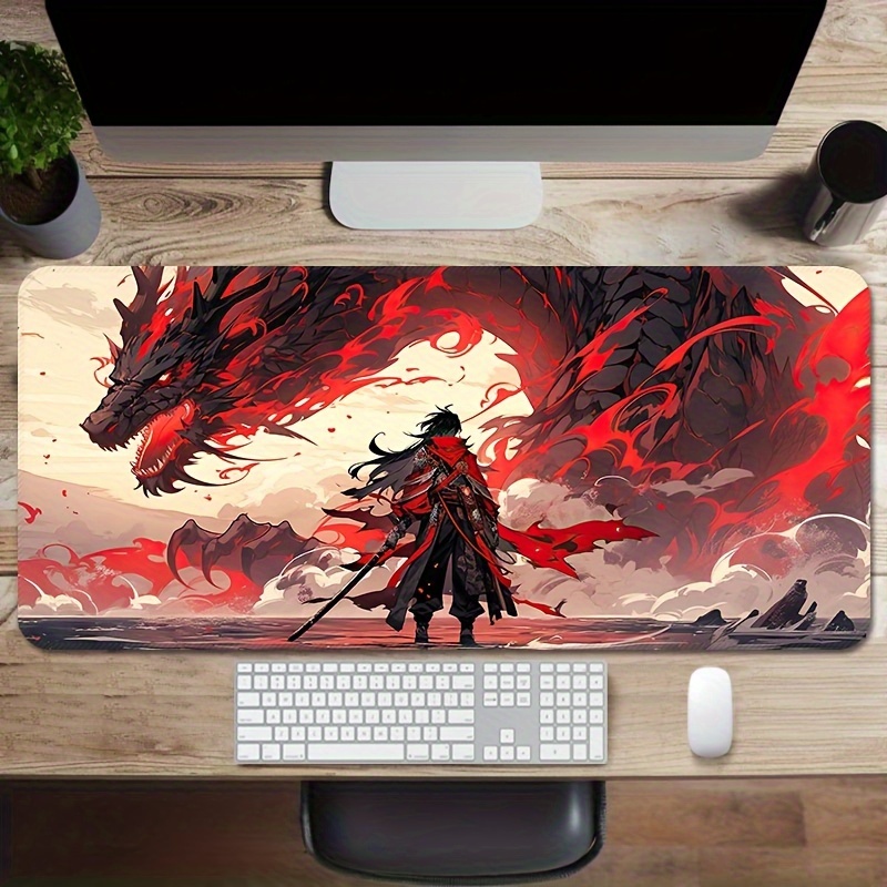 

Extra Large Gaming Mouse Pad With Dragon Warrior Design, Rubber Base, Rectangular Anti-slip Desk Mat, Precision Edged, Washable, Non-slip Computer Mousepad For Esports