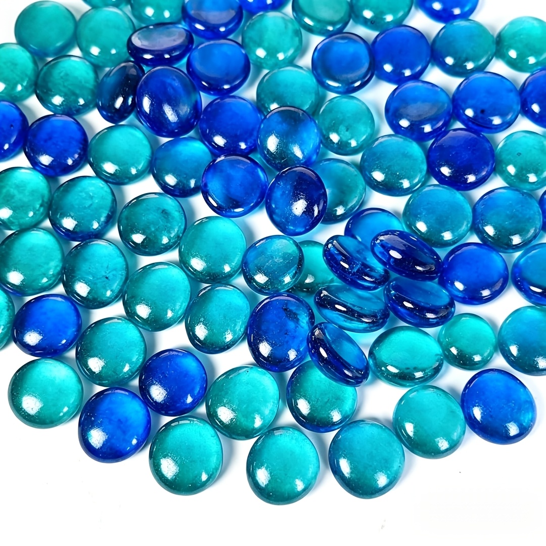 TEMU 58pcs 17-19mm Light Blue And Dark Blue Flat Glass Marbles, High Beads Gems, Decorative Glass Rocks For Vase Filler, Fish Tank, Floral Crafts,