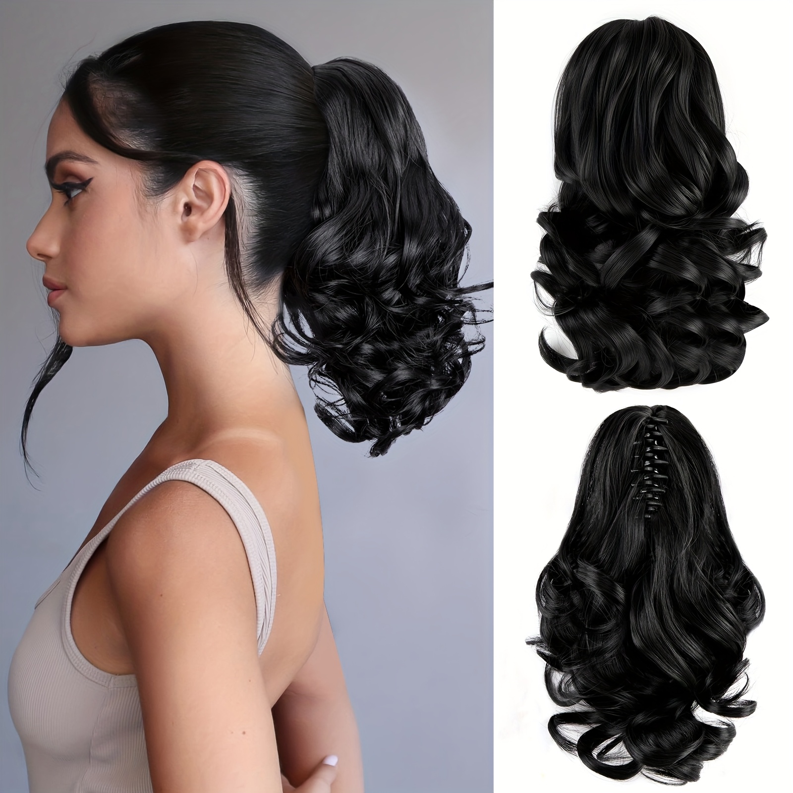 Women' Short Curly & Wavy Ponytail Extensions Suitable For Hair Types, Clip- Hairpieces With Volume, Quick Application For Braids, Ponytails, Buns - European Hair Add-ons