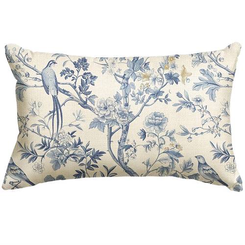 1pc chinoiserie throw pillow blue and white cushion with asian inspired birds machine washable sofa pillow for living room farmhouse patio indoor outdoor decorative accent decorative throw pillows rustic farmhouse style durable fabric