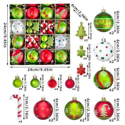 46pcs christmas tree ornaments set red green white christmas decorations with star toppers assorted decorative hanging balls for xmas