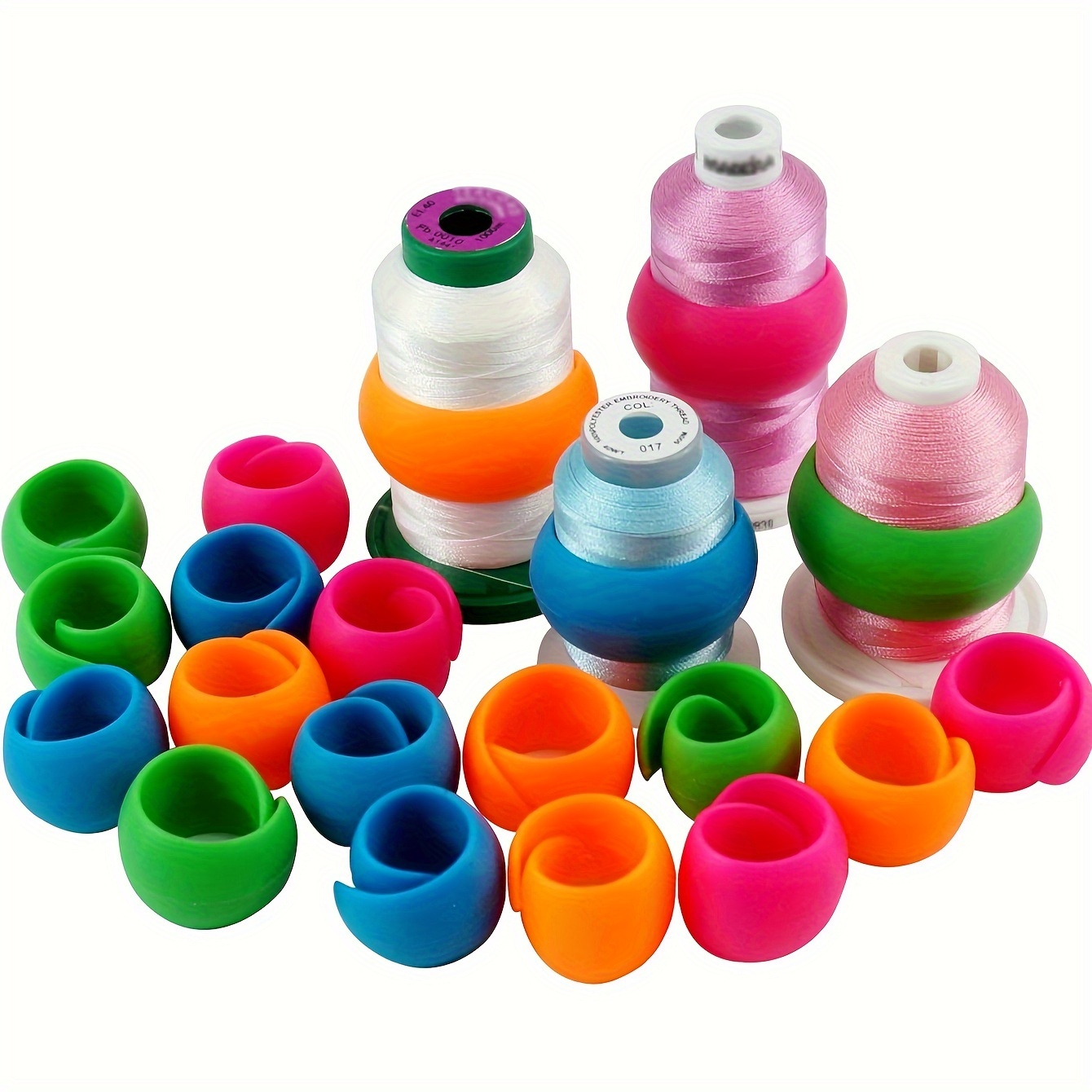 

20-pack Silicone Sewing Thread Savers In Rose Red, Orange, Blue, Green - -free Bobbin Holders For Organized Sewing Storage