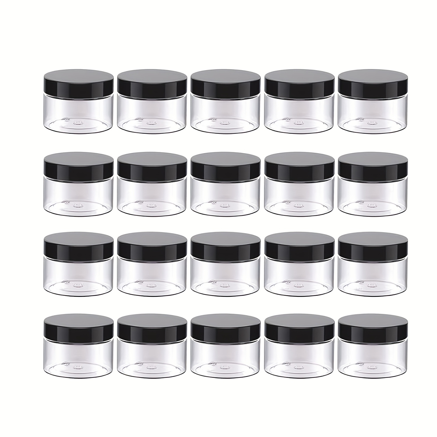 20 Packs 30ml/1.01oz Plastic Jars Round Clear Cosmetic Container With Black Lids, For Cream, Ointments, Makeup, Eye Shadow, Rhinestone, Samples, Travel Size Items Containers
