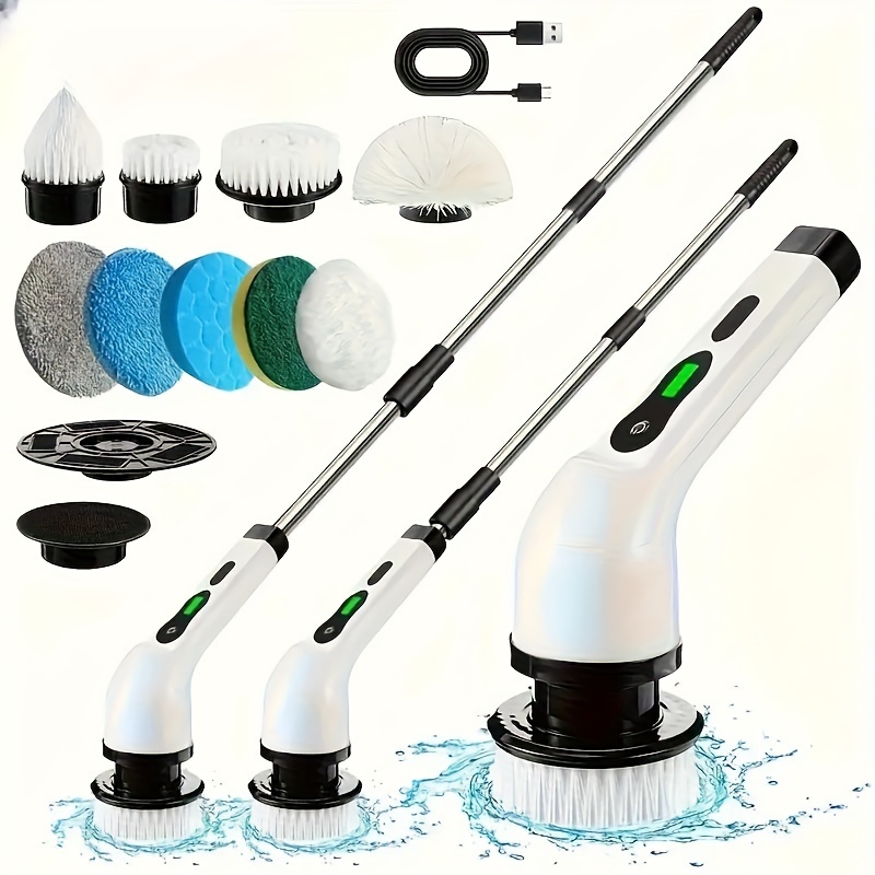 

2024 Cordless Electric Spin Scrubber Pro - Dual Adjustable , 8 Replaceable Brush Heads, Adjustable & Detachable Handle, Shower, Floor, Bathroom, Tub, Tile Cleaner With Led Light And