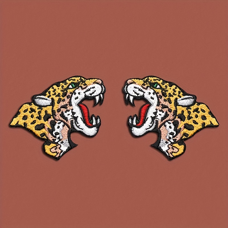 1/2pcs Of Roaring Head Fabric Patches For Denim, Suitable For Repairing Jackets, With Adhesive Backing That Ironed Or Sewn.