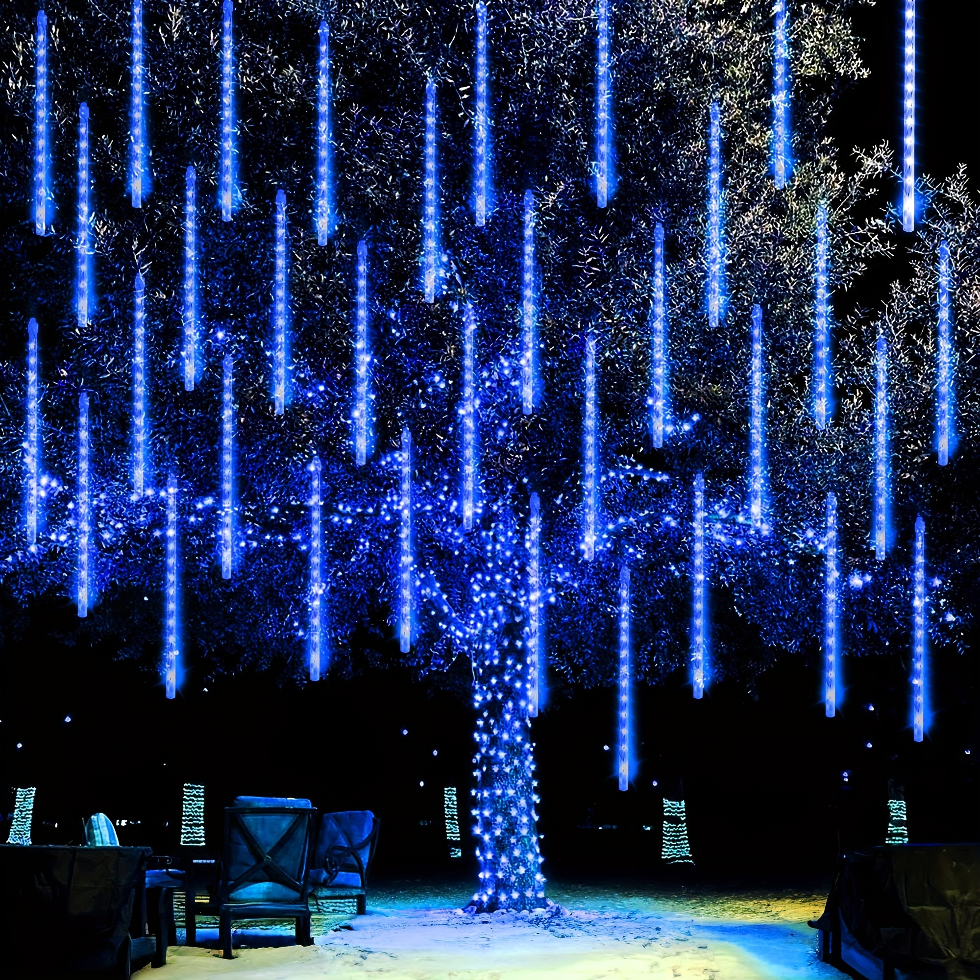 TEMU Christmas, Halloween And Thanksgiving Lights Outdoor, Led Meteor Shower Rain Lights 12 Inch 8 Tubes, Waterproof Plug In Falling Icicle Lights Christmas Decorations For Tree Decor