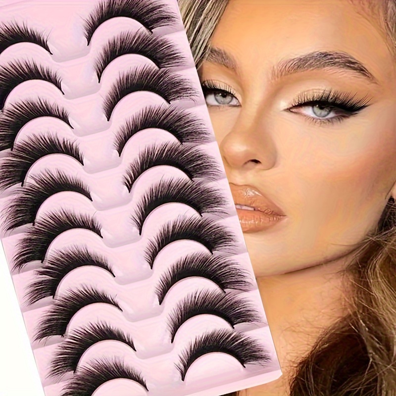 

versatile Styles" 10 Pairs Fox Eye False Eyelashes - Natural Look, 8d Volume Cat Eye Lashes With Angel Wing Design, Easy-to-apply & Reusable, 0.63" Wide Strip