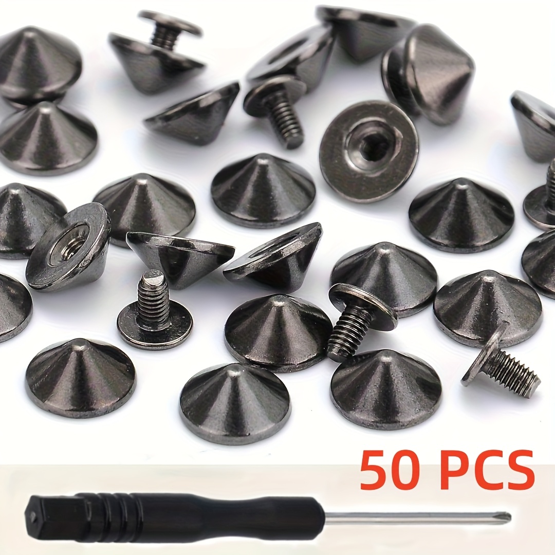 E-shop 50 Sets Silberlegierung Kegelspitzen und Nieten, 4,7 mm 3/16" Schrauben Rückseitige Punk Nieten für Kleidung, Schuhe, Lederhandwerk, Gürtel, mit