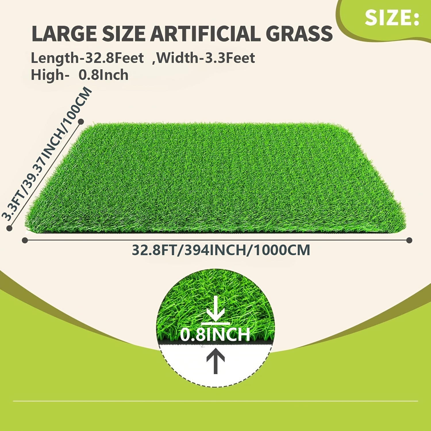 Image of 3ft X 32ft/ 1m X 10m Extra-large Artificial Turf, 0.8-inch Pile Height, Super-soft Realistic Synthetic Grass With Drainage Holes. Suitable For Indoor And Outdoor Use, Pet-friendly (for Dogs)