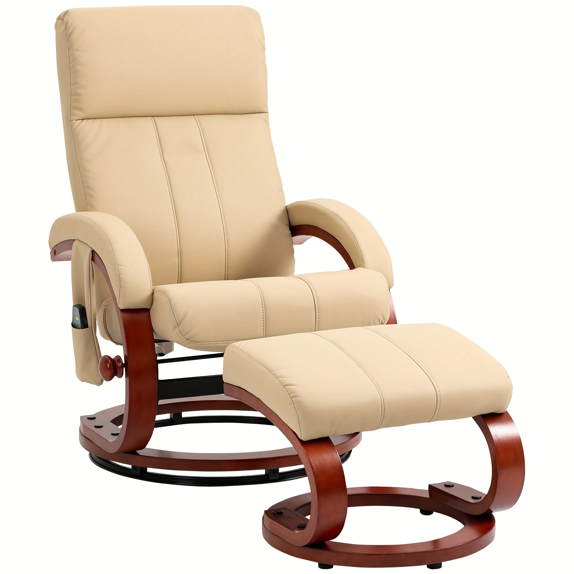 

Homcom Recliner Chair With Ottoman, Electric Faux Leather Recliner With 10 Vibration Points And 5 Massage Mode, Reclining Chair With Remote Control, Swivel Wood Base And Side Pocket, Beige