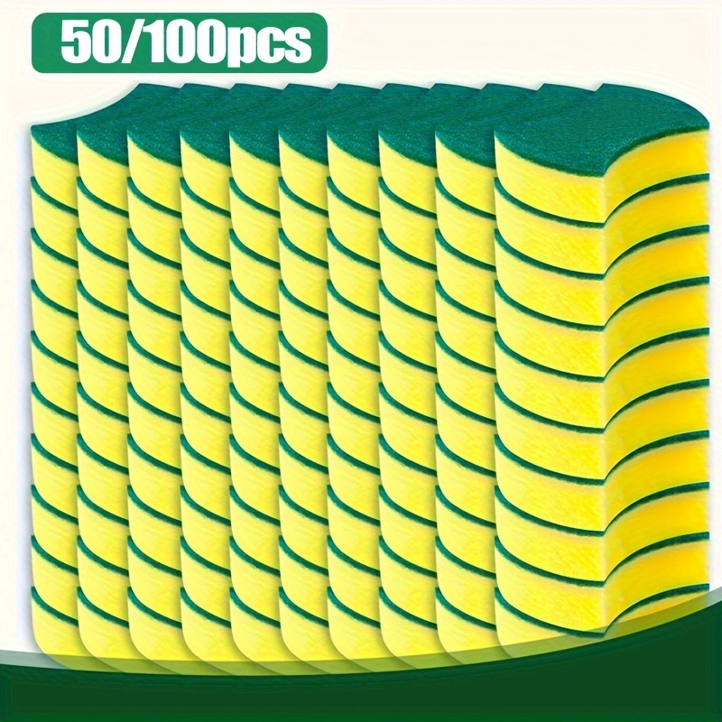 

50/100pcs, Multifunctional Cleaning Sponge, Double-sided Scouring Pad For Cleaning, Dishwashing Sponge, Kitchen Sponge, Non-scratch Sponge Wipe, , Cleaning Supplies, Cleaning Tool